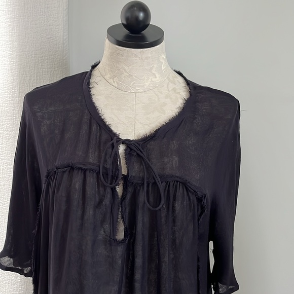 Zara Navy Silk Tunic Top with Raw Edge Seams - Picture 3 of 10